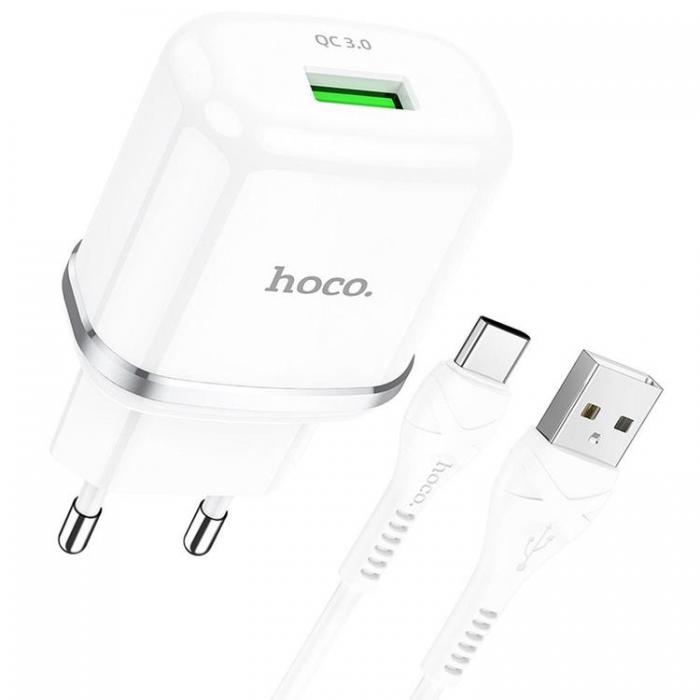 Hoco - Hoco Vggladdare USB-A Med USB-C Kabel - Vit
