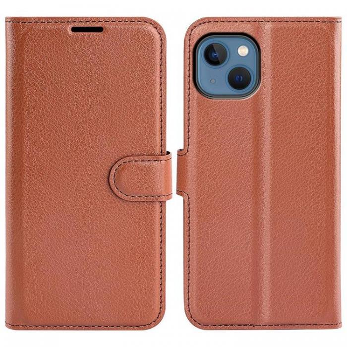 A-One Brand - Litchi Flip iPhone 14 Plus Plnboksfodral - Brun