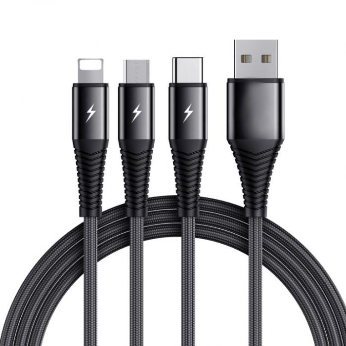 SiGN - SiGN 3in1 Kabel Lightning, USB-C, Micro-USB, 3A, 1.2m - Svart