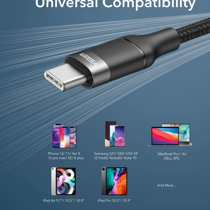 Veger - Veger USB-C till USB-C Kabel (1.2m) 2.4A - Svart