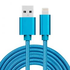 A-One Brand - USB kabel Lightning kontakt för iPhone & iPad Blå/Nylon. 3m