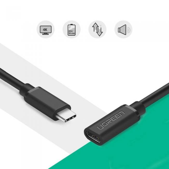 Ugreen - Ugreen USB Type C 3.1 female USB Type C 3.1 male 0.5m Svart
