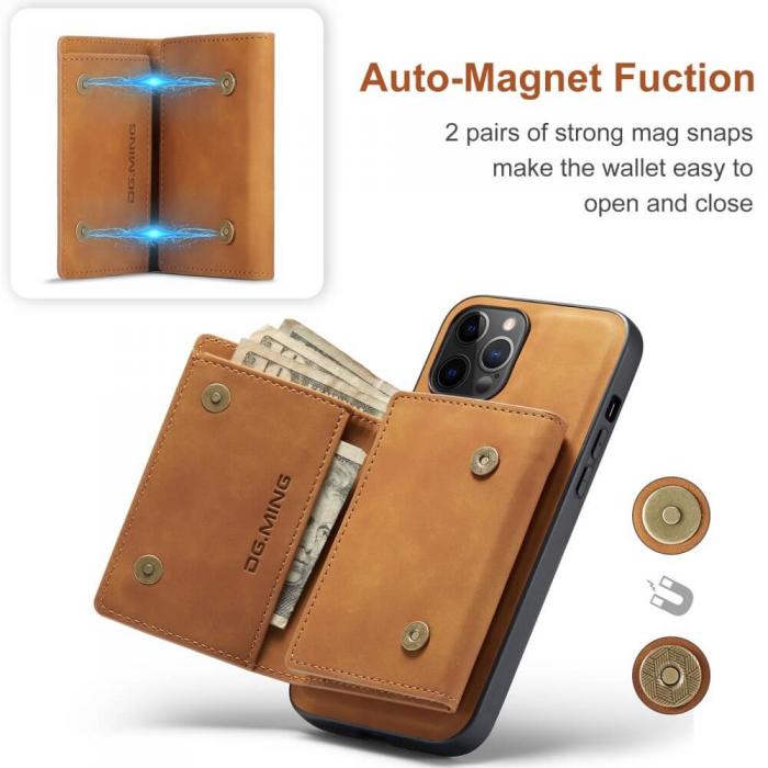 DG.MING - iPhone 11 Skal DG.MING M1 Magnetic Tri-fold Wallet Med Kickstand - Brun