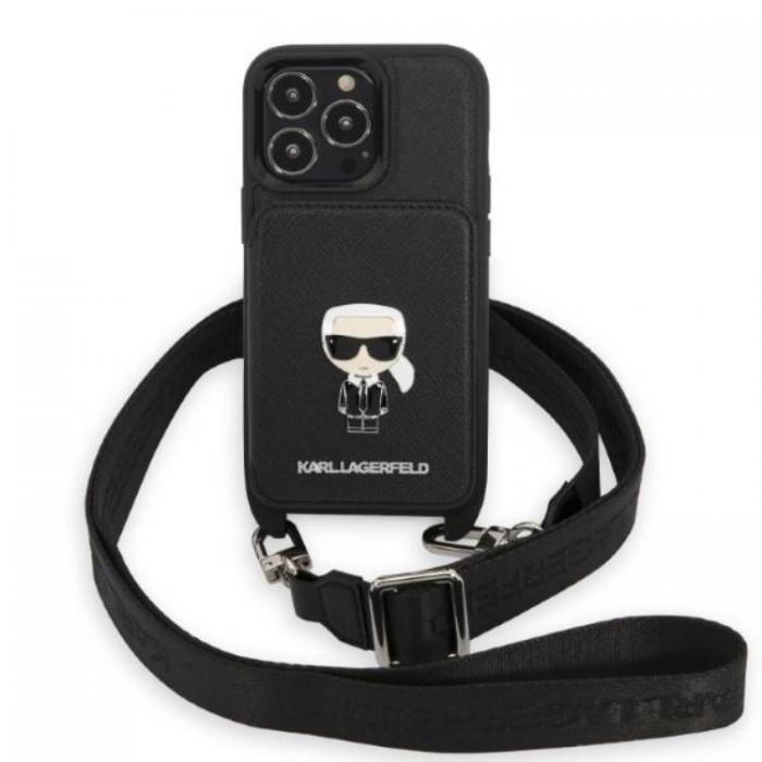 UTGATT1 - Karl Lagerfeld iPhone 13 Pro Max Halsbandsskal Saffiano Metal Ikonik - Svart
