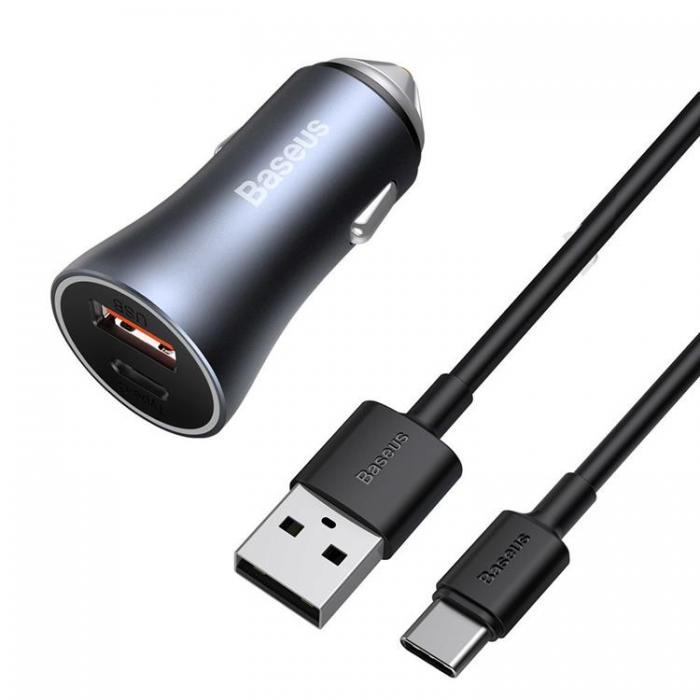 BASEUS - Baseus Golden Billaddare USB/USB-C 40 W USB-C Kabel - Gr