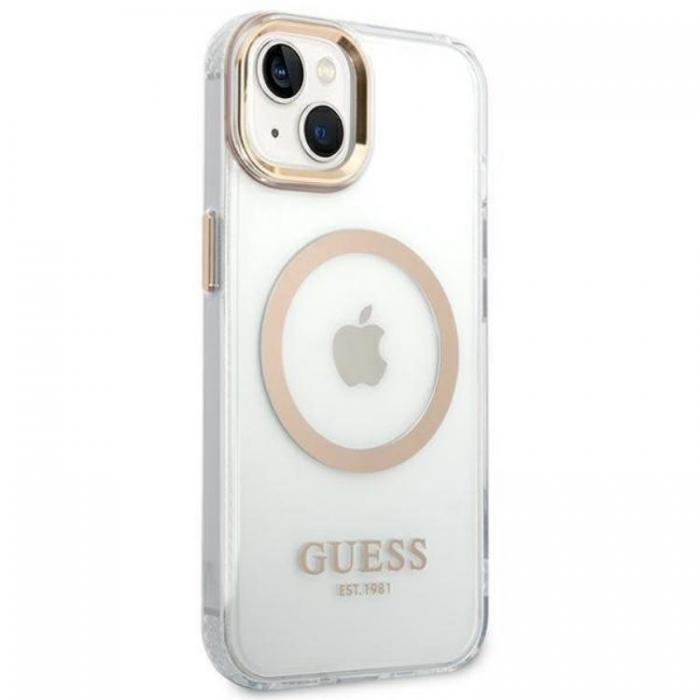 Guess - GUESS iPhone 14 Skal Magsafe Metal Outline - Guld