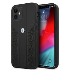 BMW - BMW Läder Curve Perforate Skal iPhone 12 mini - Svart