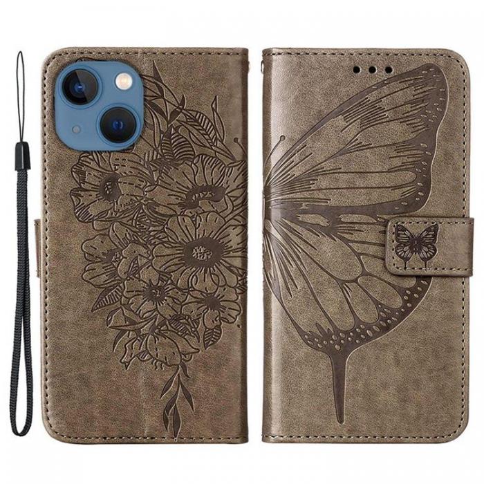A-One Brand - iPhone 14 Plnboksfodral Butterfly Flower Imprinted - Gr