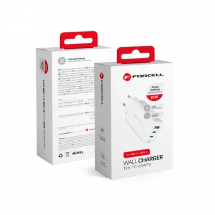 Forcell - Forcell Vggladdare 2x USB-C/USB-A 65W - Vit