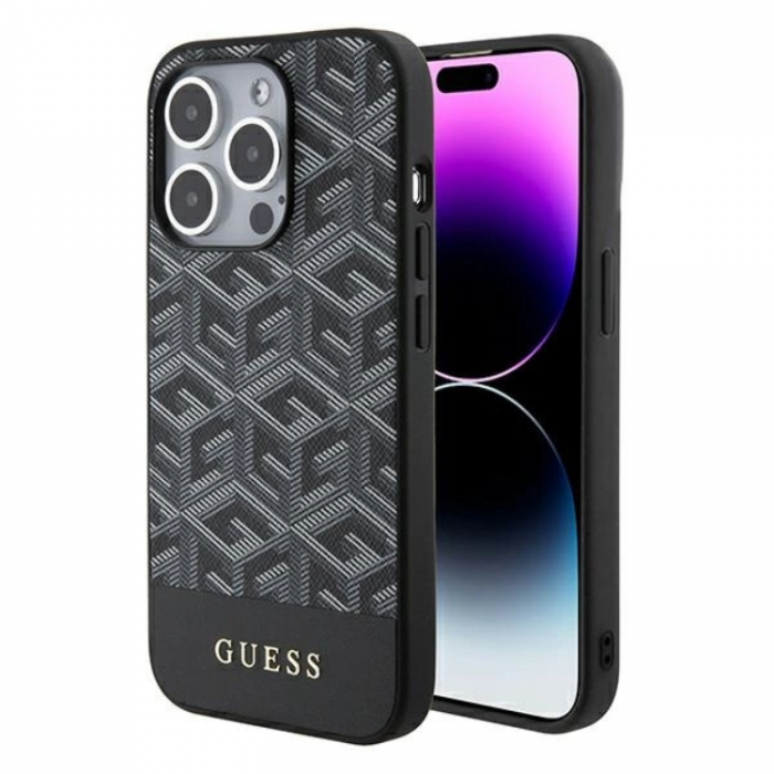 Guess - Guess iPhone 15 Pro Mobilskal Magsafe GCube Stripes - Svart
