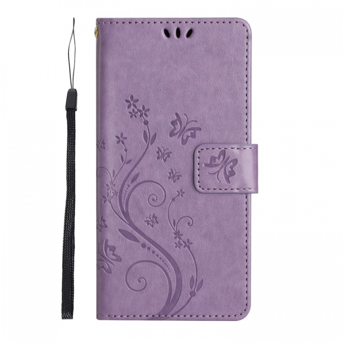 A-One Brand - Galaxy S23 Plnboksfodral Imprinting Flower Butterfly - Lila