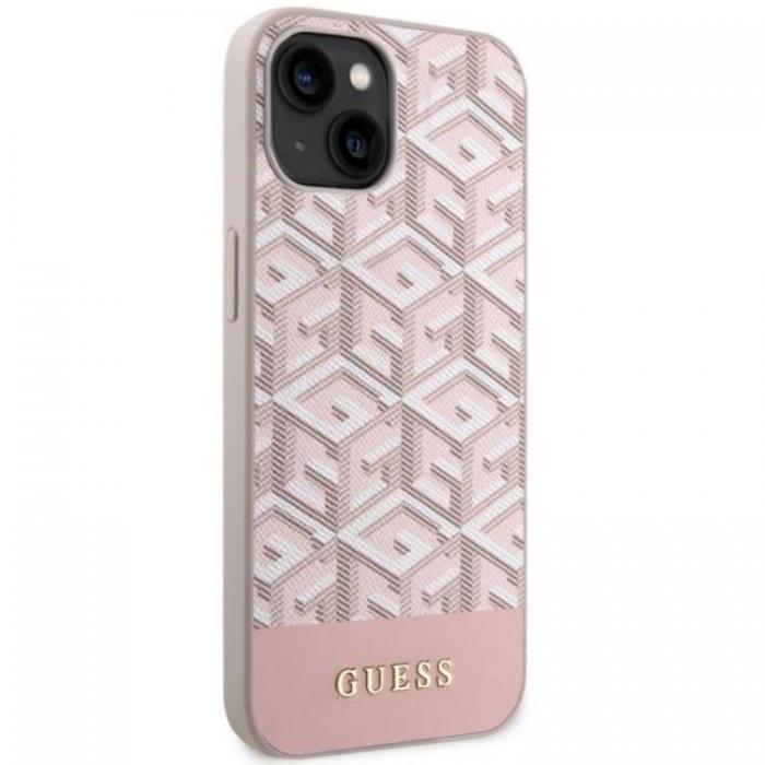 Guess - Guess iPhone 14 Plus Mobilskal MagSafe GCube Stripes - Rosa