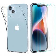 Spigen - Spigen iPhone 14 Skärmskydd i Härdat Glas 2-Pack + Skal Crystal Pack
