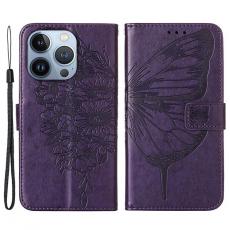 A-One Brand - iPhone 14 Pro Plånboksfodral Butterfly Flower Imprinted - Lila