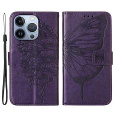 A-One Brand - iPhone 14 Pro Max Plånboksfodral Butterfly Flower Imprinted - Lila