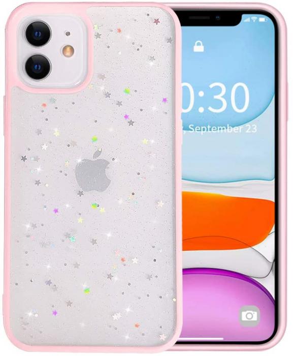 UTGATT1 - Bling Star Glitter Skal till iPhone 12 & 12 Pro - Rosa