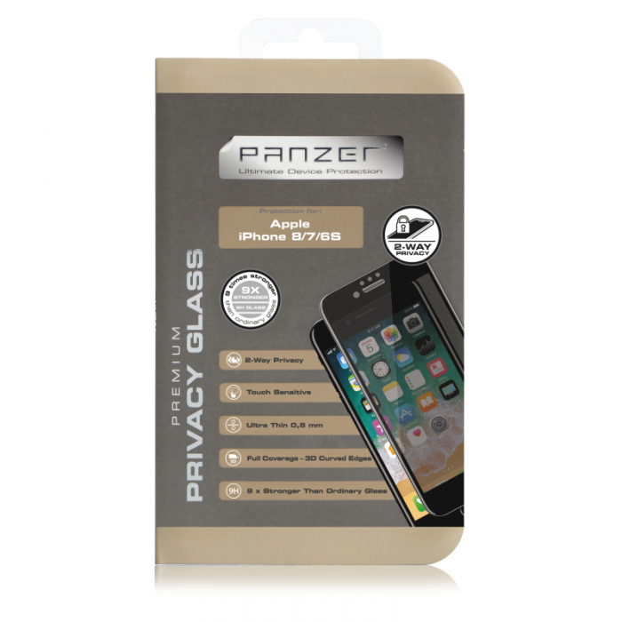 UTGATT1 - Panzer - Curved Privacy Glass 2-way iPhone 8/7/6S - Svart