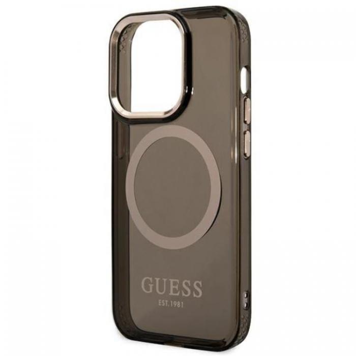 Guess - GUESS iPhone 14 Pro Max Skal Magsafe Gold Outline Translucent - Svart