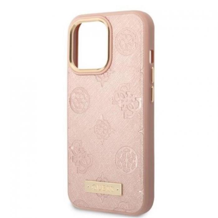 Guess - Guess iPhone 13 Pro Skal MagSafe Peony Logo Plate - Rosa