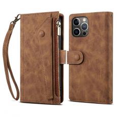 A-One Brand - iPhone 14 Pro Plånboksfodral Flap Zipper Strap - Brun