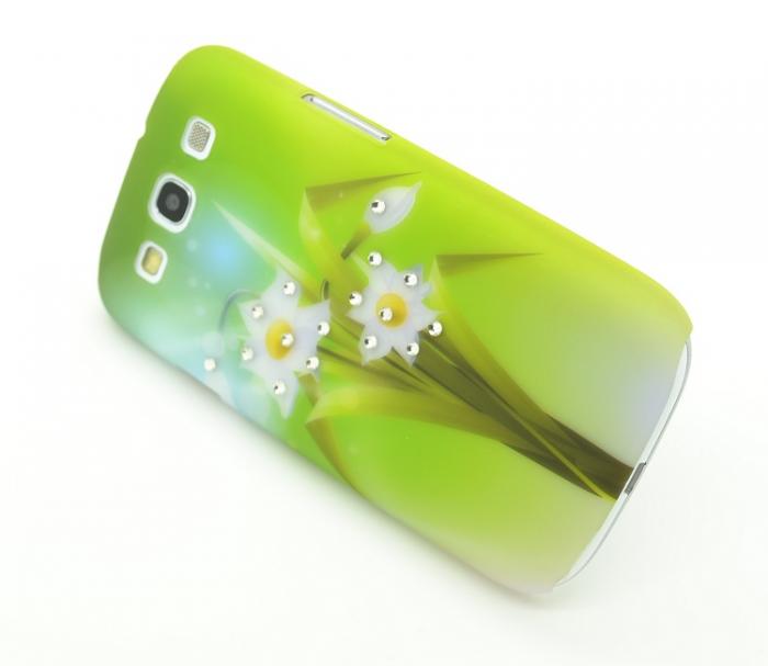 UTGATT4 - Diamant Baksideskal till Samsung Galaxy S3 i9300 Vita blommor