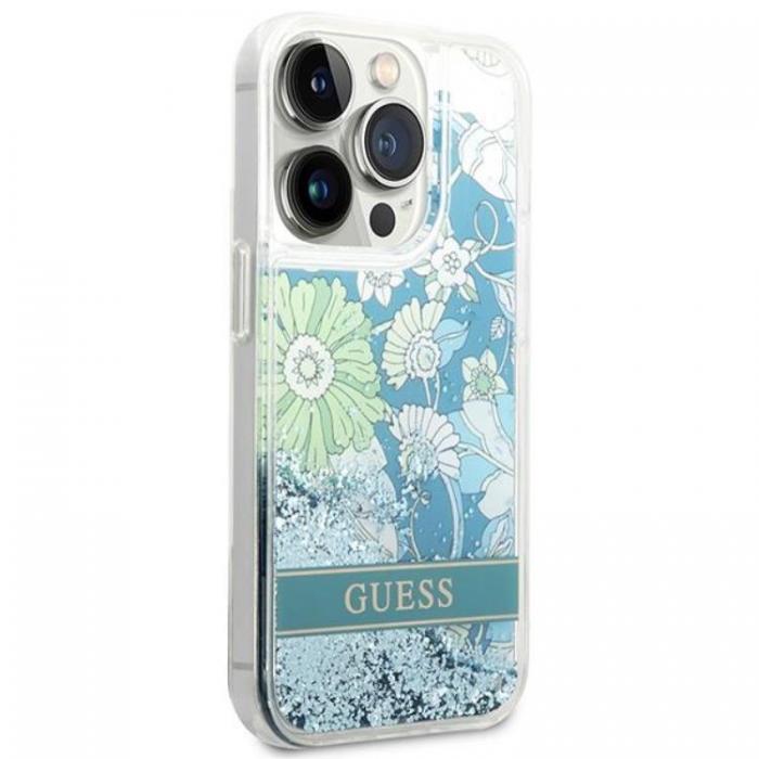 Guess - GUESS iPhone 14 Pro Skal Flower Liquid Glitter - Grn