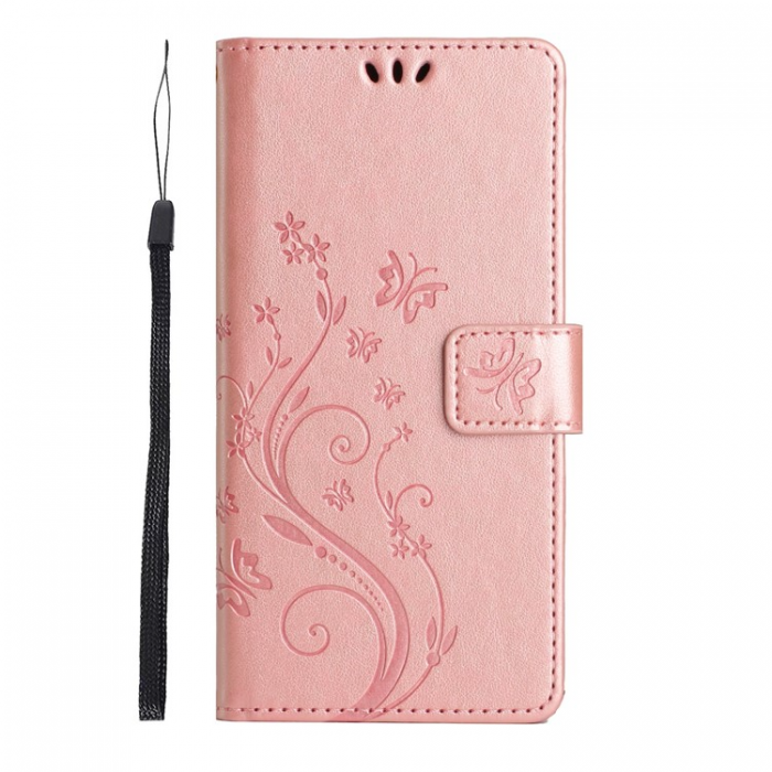 A-One Brand - Galaxy S23 Plus Plnboksfodral Imprinting Flower Butterfly - Rosa Guld