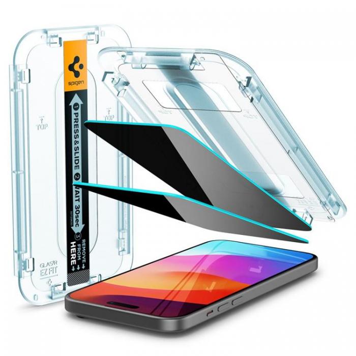Spigen - [2-Pack] Spigen iPhone 15 Hrdat Glas Skrmskydd Privacy