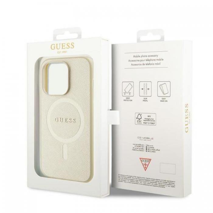 Guess - Guess iPhone 15 Pro Max Mobilskal Magsafe Saffiano - Guld