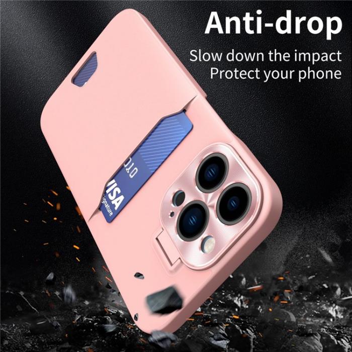 A-One Brand - iPhone 14 Pro Skal Korthllare Linsram Kickstand - Rosa