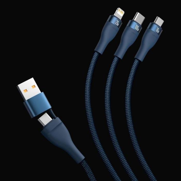 BASEUS - Baseus 3in1 USB till microUSB Typ-C Lightning Kabel 100 W 1.2 m - Bl