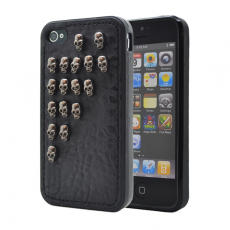 A-One Brand - Studded leather pattern FlexiSkal till Apple iPhone 4S/4 (Half Skulls)