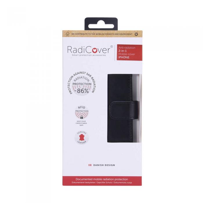 Radicover - RADICOVER iPhone 12 Mini Plnboksfodral Strlningsskydd lder - Svart