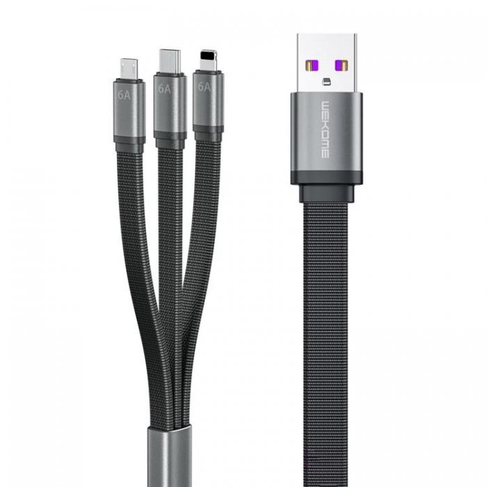 UTGATT5 - WK Design 3-i-1 USB-C/Lightning/micro USB 6A - Svart