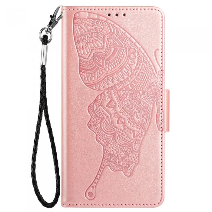 A-One Brand - Butterfly Flower Imprinted Plnboksfodral Galaxy A53 5G - Rose Gold
