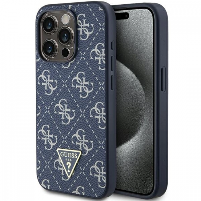 Guess - Guess iPhone 15 Pro Mobilskal 4G Triangle Metal Logo - Bl