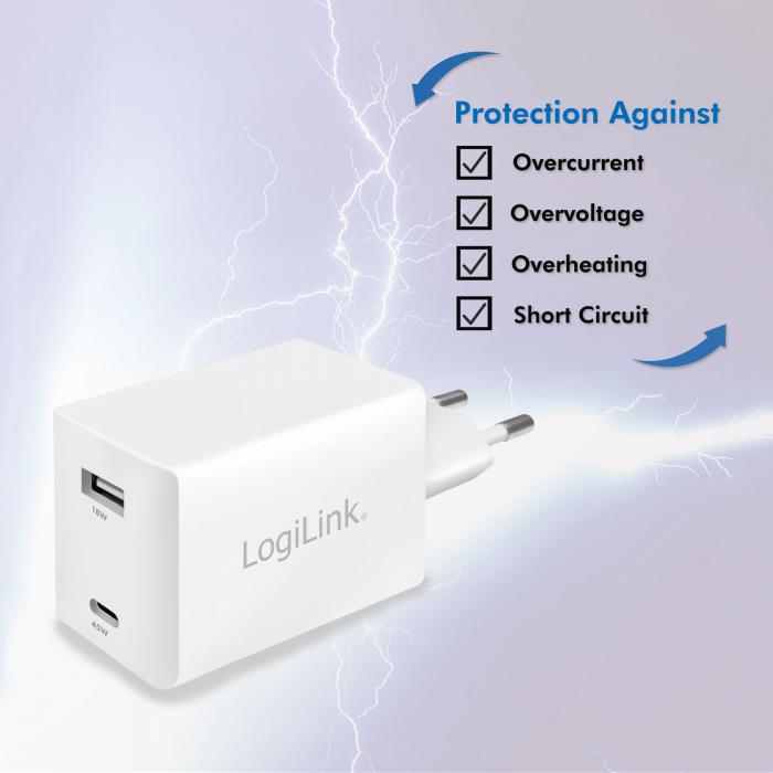 LogiLink - LogiLink - USB-laddare 1 x USB-C PD 1 x USB-A 48W GaN