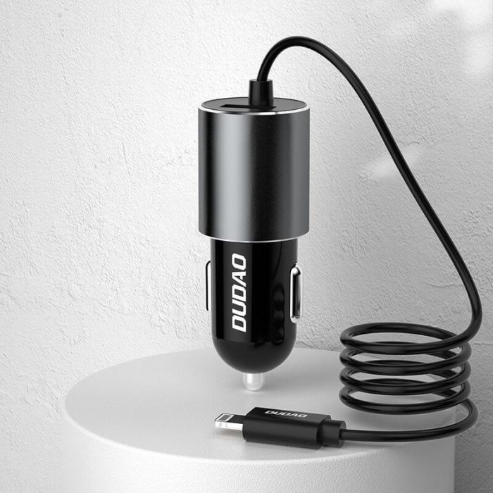 UTGATT4 - Dudao USB Billaddare med integrated lightning Kabel 3,4 A Svart