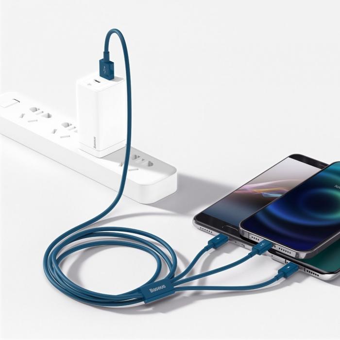 BASEUS - Baseus 3in1 USB-A till lightning, microUSB, USB-C Kabel 1,5m - Bl