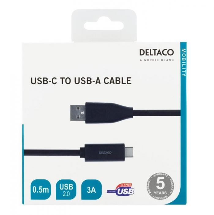 UTGATT1 - Deltaco USB-A till USB-C Kabel 0.5m 3A - Svart