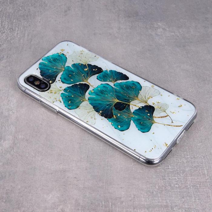 OEM - Guldglim Glamfodral Bladdesign fr iPhone X/XS