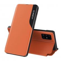 Ruhtel - Eco Leather View Case Fodral Galaxy S20 Ultra orange