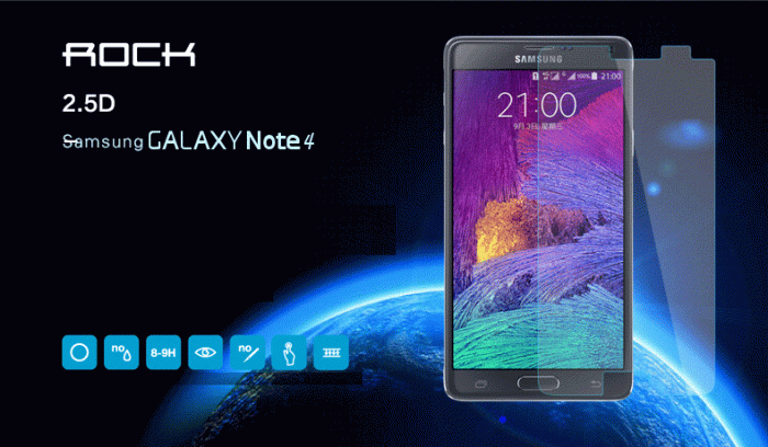 UTGATT5 - ROCK 0,3mm 2,5D Arc Edge Tempered Glass till Samsung Galaxy Note 4