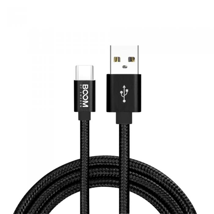 UTGATT1 - BOOM - Nylon USB-C Kabel, 2.1A, 3M - Svart