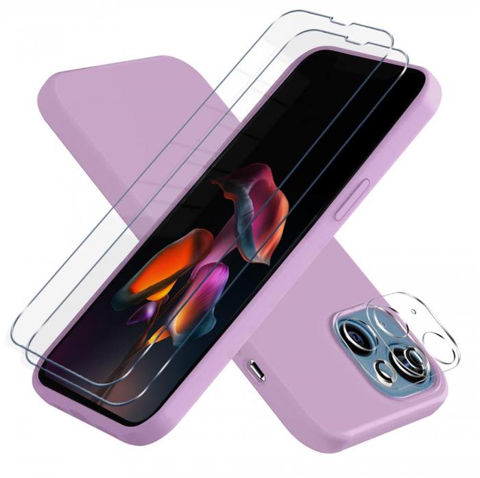 OEM - iPhone 13 [5-PACK] 1 X Skal - 2 X Kameralinsskydd - 2 X Hrdat Glas - Lila