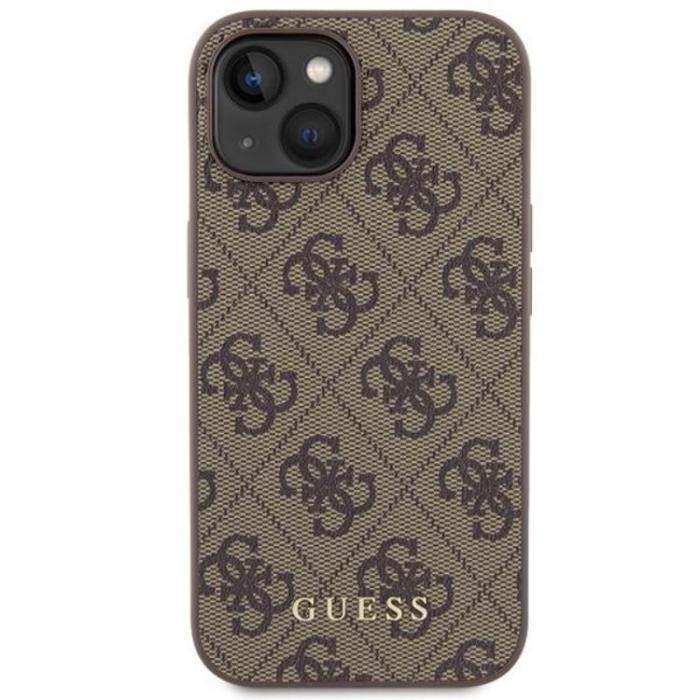 Guess - Guess iPhone 15 Mobilskal 4G Metal Gold Logo - Brun