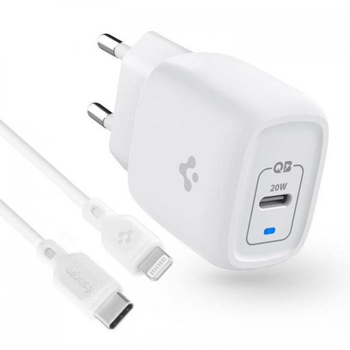 Spigen - Spigen Vggladdare Med USB-C Till Lightning Kabel - Vit