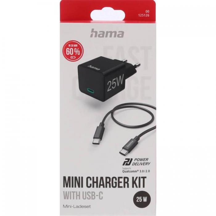 Hama - Hama Snabbladdare USB-C Med Kabel 25W 1m - Svart