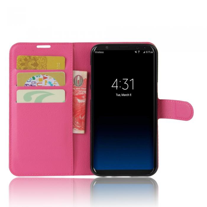 UTGATT5 - Litchi Plnboksfodral Samsung Galaxy S8 Plus - Mrkrosa