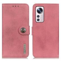 KHAZNEH - KHAZNEH Textured PU Läder Plånboksfodral Xiaomi 12 Pro - Rosa
